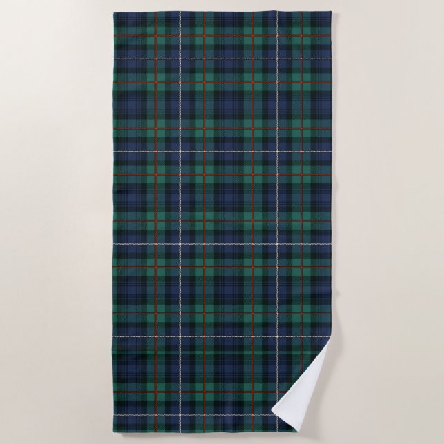 Toalha De Praia Xadrez Tartan Clan Robertson Green Purple Check (Frente)