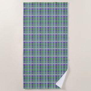 Toalha De Praia Xadrez Tartan Verde Listras No Roxo