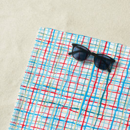 Toalha De Praia Xadrez Vermelho Aqua Turquoise Amarelo