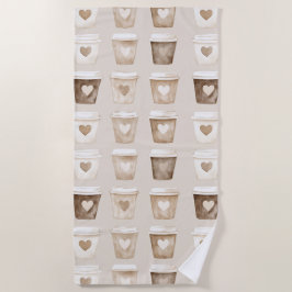 Toalha De Praia Xícaras de Coração de Café com Creme