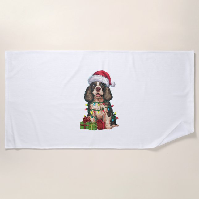 Toalha De Praia Xmas Lighting Santa Hat Alaskan Malamute Dog Chris (Frente)