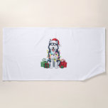 Toalha De Praia Xmas Lighting Santa Hat Alaskan Rouco Dog Christma<br><div class="desc">Natal do Cão Rouco de Santa Hat no Alaska</div>