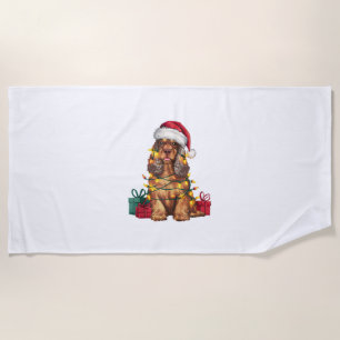 Toalha De Praia Xmas Lighting Santa Hat Cocker Spaniel Dog Christm