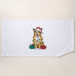Toalha De Praia Xmas Lighting Santa Hat English Shepherd Dog Chris