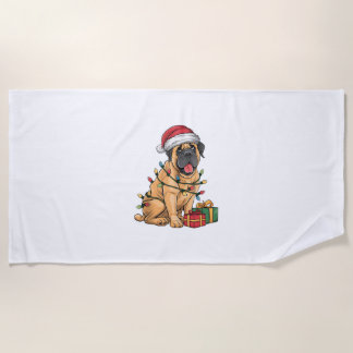 Toalha De Praia Xmas Lighting Santa Hat Espanha Mastiff Cristo