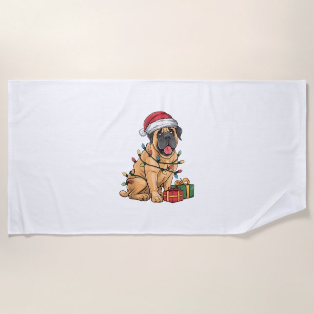 Toalha De Praia Xmas Lighting Santa Hat Espanha Mastiff Cristo (Frente)