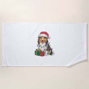 Toalha De Praia Xmas Lighting Santa Hat Shetland Sheepdog Christma