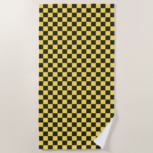 Toalha De Praia Yellow and black checkerboard pattern (Frente)