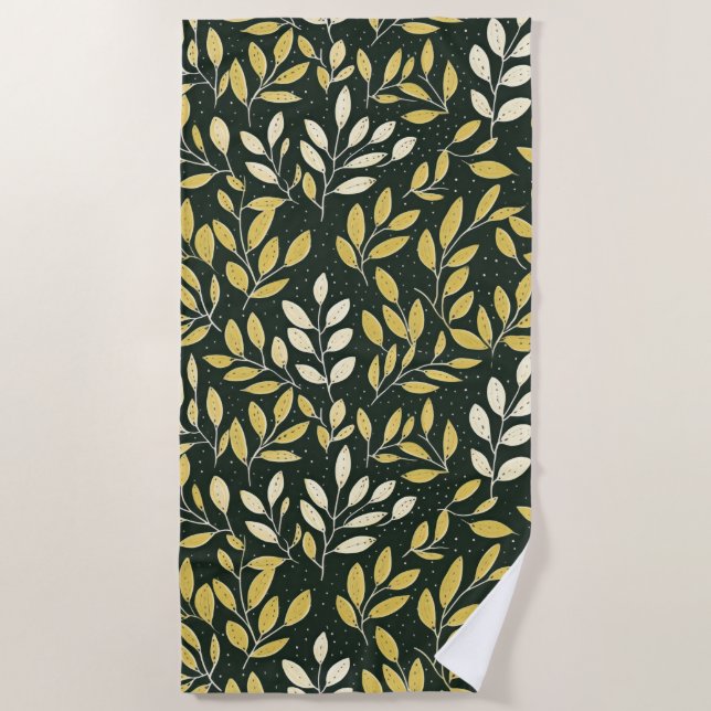 Toalha De Praia Yellow and Cream Leafy Branches Pattern  (Frente)