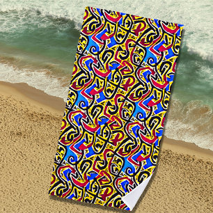 Toalha De Praia Yellow Red Black on Blue Graffiti