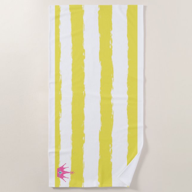 Toalha De Praia Yellow stripes and a pink crown Beach Towel (Frente)