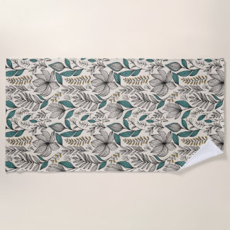 Toalha De Praia Yellow-Teal Hand Drawn Floral
