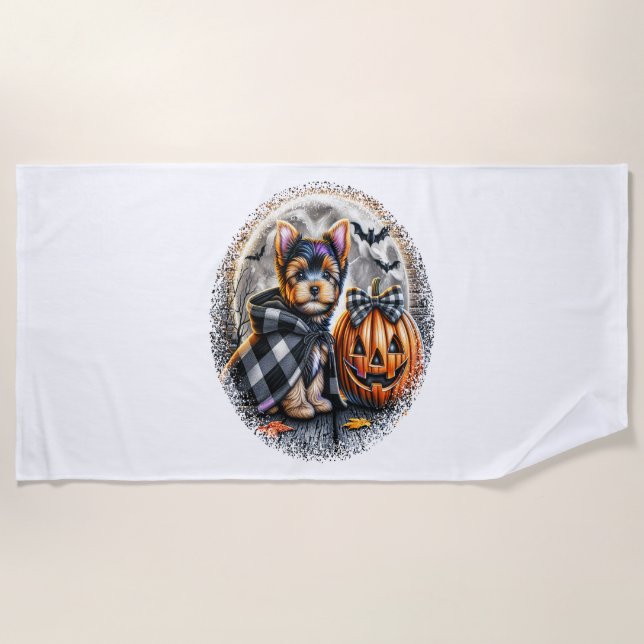 Toalha De Praia Yorkie Dog Halloween (Frente)