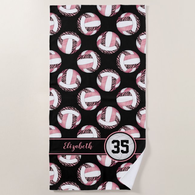 Toalha De Praia zebra stripes-pinga-rosa-silvestre voleibol femini (Frente)