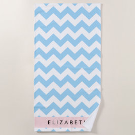 Toalha De Praia Zigzag Azul, Chevron Azul, Padrão De Onda, Seu Nom