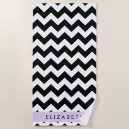 Toalha De Praia Zigzag preto-e-branco, padrão Chevron, seu nome