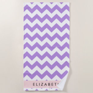 Toalha De Praia Zigzag Roxo, Chevron Roxo, Seu Nome
