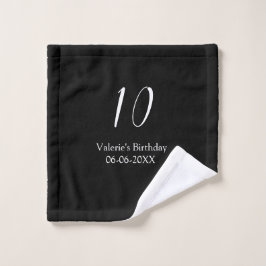 Toalha De Rosto 10th birthday white black name date calligraphy 