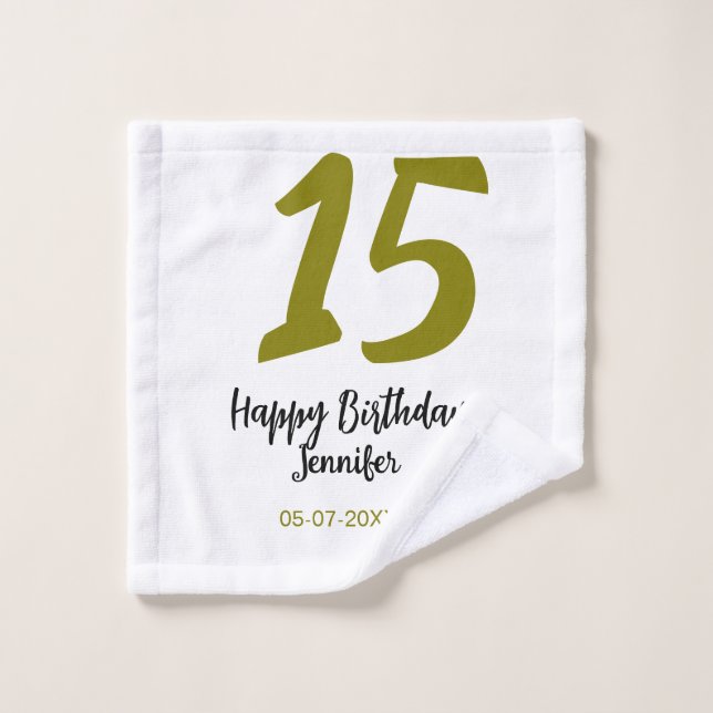 Toalha De Rosto 15 aniversário quiencenera adicionar data ano ouro (Pano de lavar)