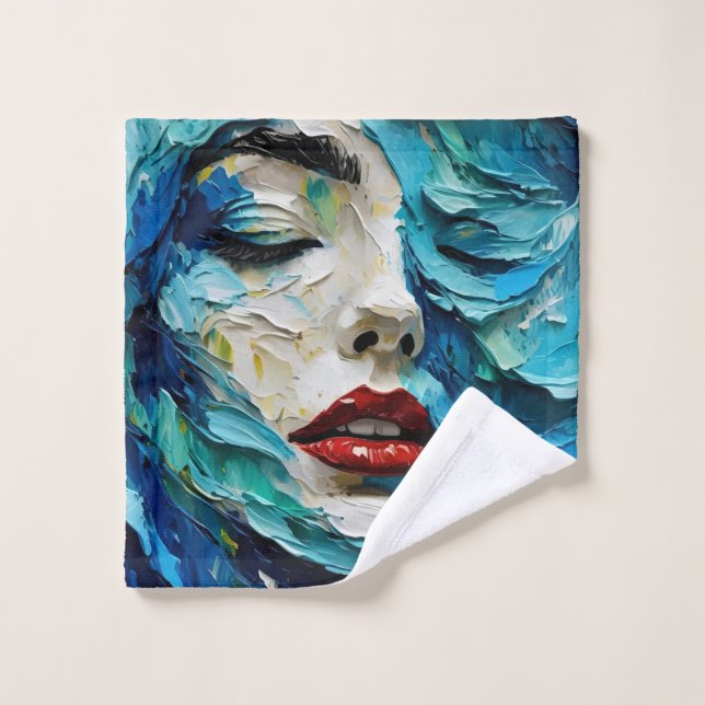 Toalha De Rosto Abstract art painting female face ocean waves (Pano de lavar)