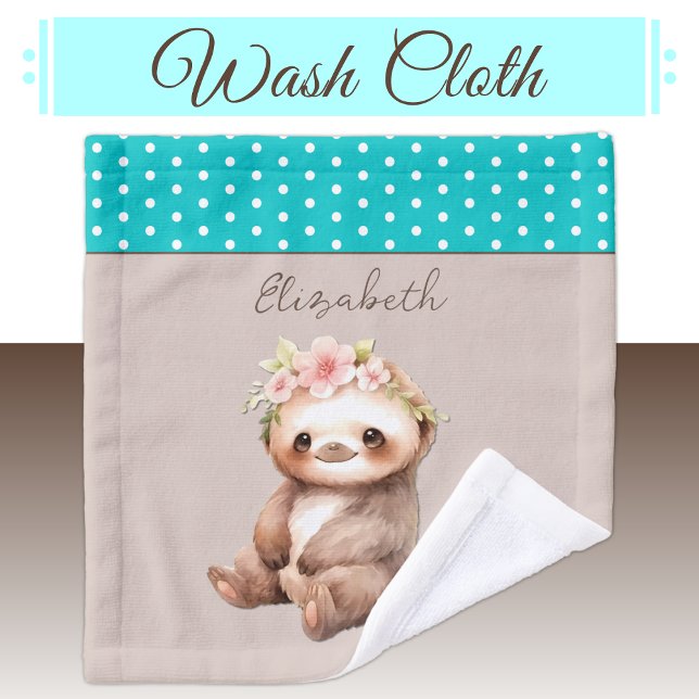 Toalha De Rosto Adição de preguiça-branca nome bolinhas turquoise (Criador carregado)