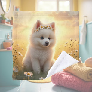 Toalha De Rosto Adorável cachorrinho Spitz branco
