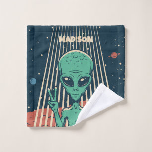 Toalha De Rosto Alienígena de OVNI de Nome Personalizado