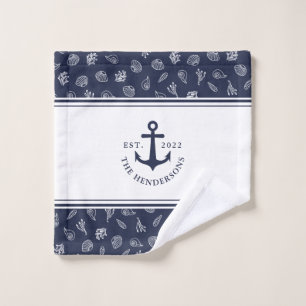 Toalha De Rosto Âncora Azul do Marinho Branco Personalizado