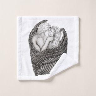 Toalha De Rosto Angels Kissing, Design preto e branco