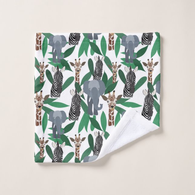 Toalha De Rosto Animais Safari do Elefante Girafa-Zebra Selva (Pano de lavar)
