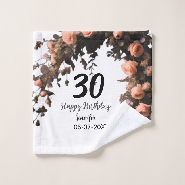 Toalha De Rosto Aniversário de 30 anos moderna de flor da rosa ros (Pano de lavar)