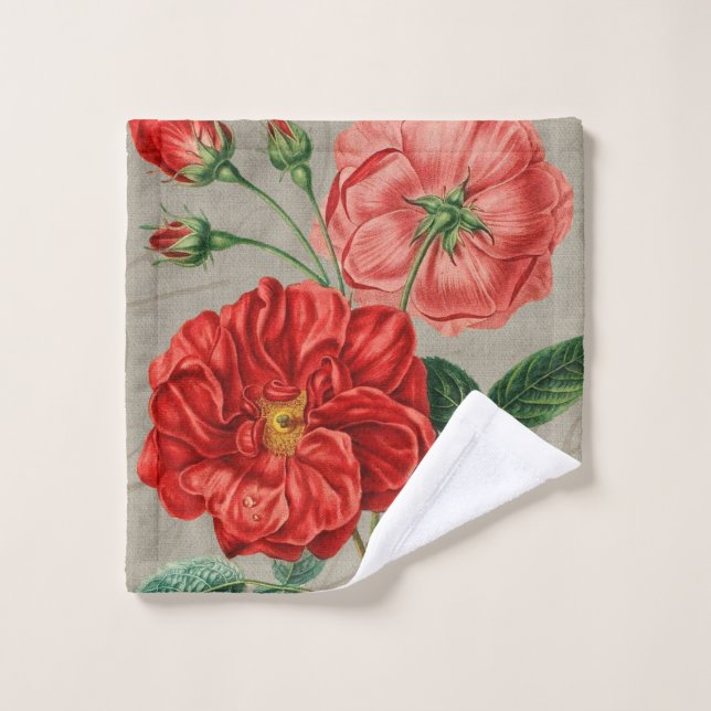 Toalha De Rosto Antique Red Rose Art on Grey (Pano de lavar)