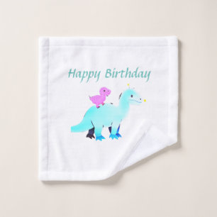 Toalha De Rosto anúncio de aniversário de dinossauro com aquarela 