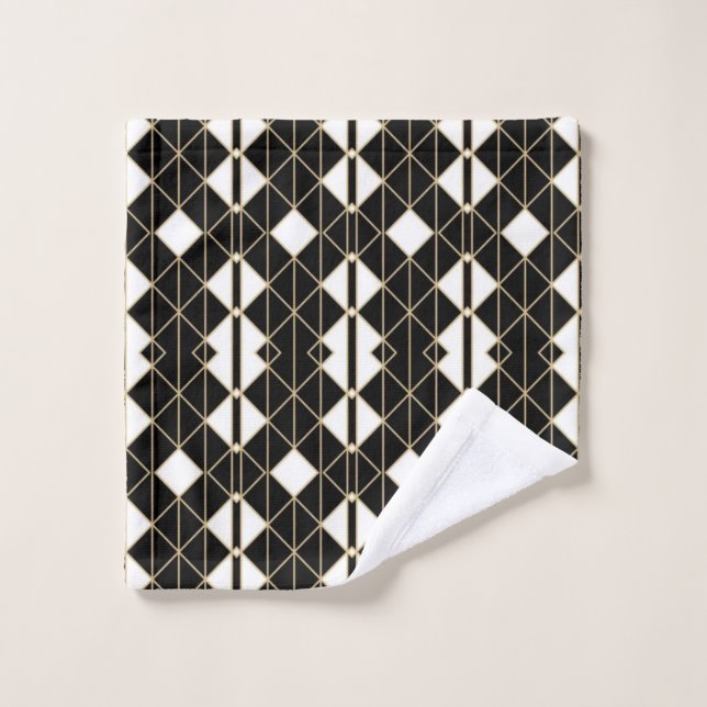 Toalha De Rosto Art Deco Black and Gold Geometric luxury (Pano de lavar)