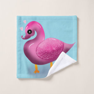 Toalha De Rosto Arte de berçário de Pato Rosa Kawaii Fofo & Coraçõ