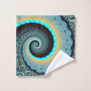 Toalha De Rosto Arte fractal espiral azul turquesa abstrato laranj
