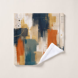 Toalha De Rosto Arte Moderna Abstrata em Ouro e Azul Marinho de Lu