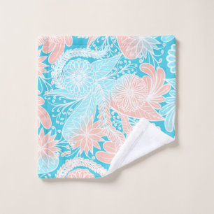 Toalha De Rosto Artsy Summer Coral Aqua - Padrão Floral Desenhado