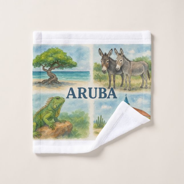 Toalha De Rosto Aruba multivisual aquarela (Pano de lavar)