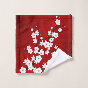 Toalha De Rosto Asia Floral White Chersom Red