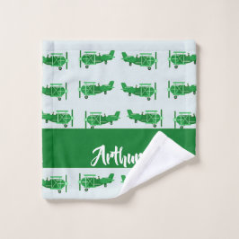 Toalha De Rosto Aviões voadores verdes em azul