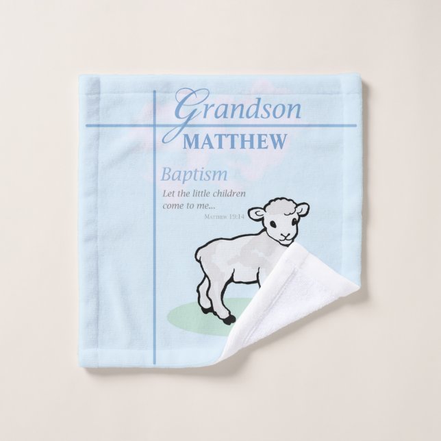 Toalha De Rosto Avô Baptism Blue Boy Lamb Personalizado (Pano de lavar)