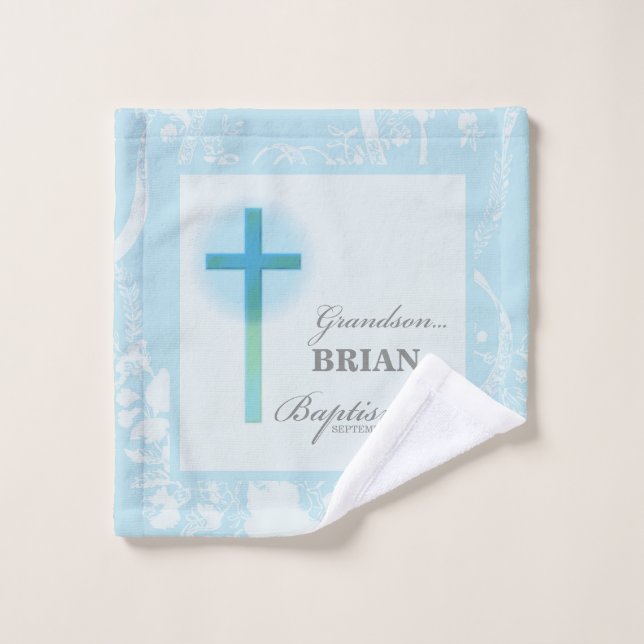 Toalha De Rosto Avô Baptism Blue Lace Personalizado (Pano de lavar)