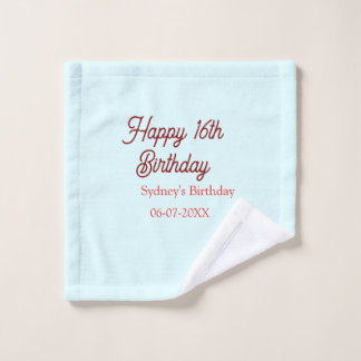 Toalha De Rosto Azul pastel vermelho feliz aniversário de 16 anos