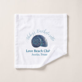 Toalha De Rosto Bachelorette party beach club blue sea shell name 