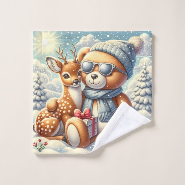 Toalha De Rosto Bärchen Rehkitz Weihnachten Christmas (Pano de lavar)