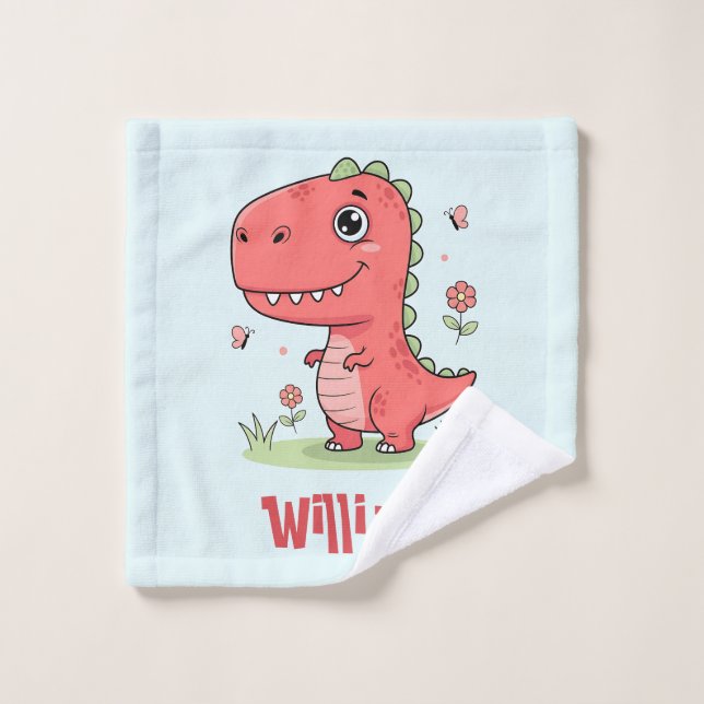 Toalha De Rosto Bebê Dinossauro Vermelho Fofo (Pano de lavar)