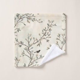 Toalha De Rosto Bird Branch Watercolor Beige Nature Painting
