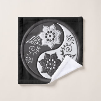 Toalha De Rosto Black and Silver Floral Yin Yang