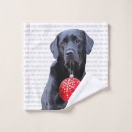 Toalha De Rosto Black Lab Feliz Natal - Cachorro Labrador Bonito